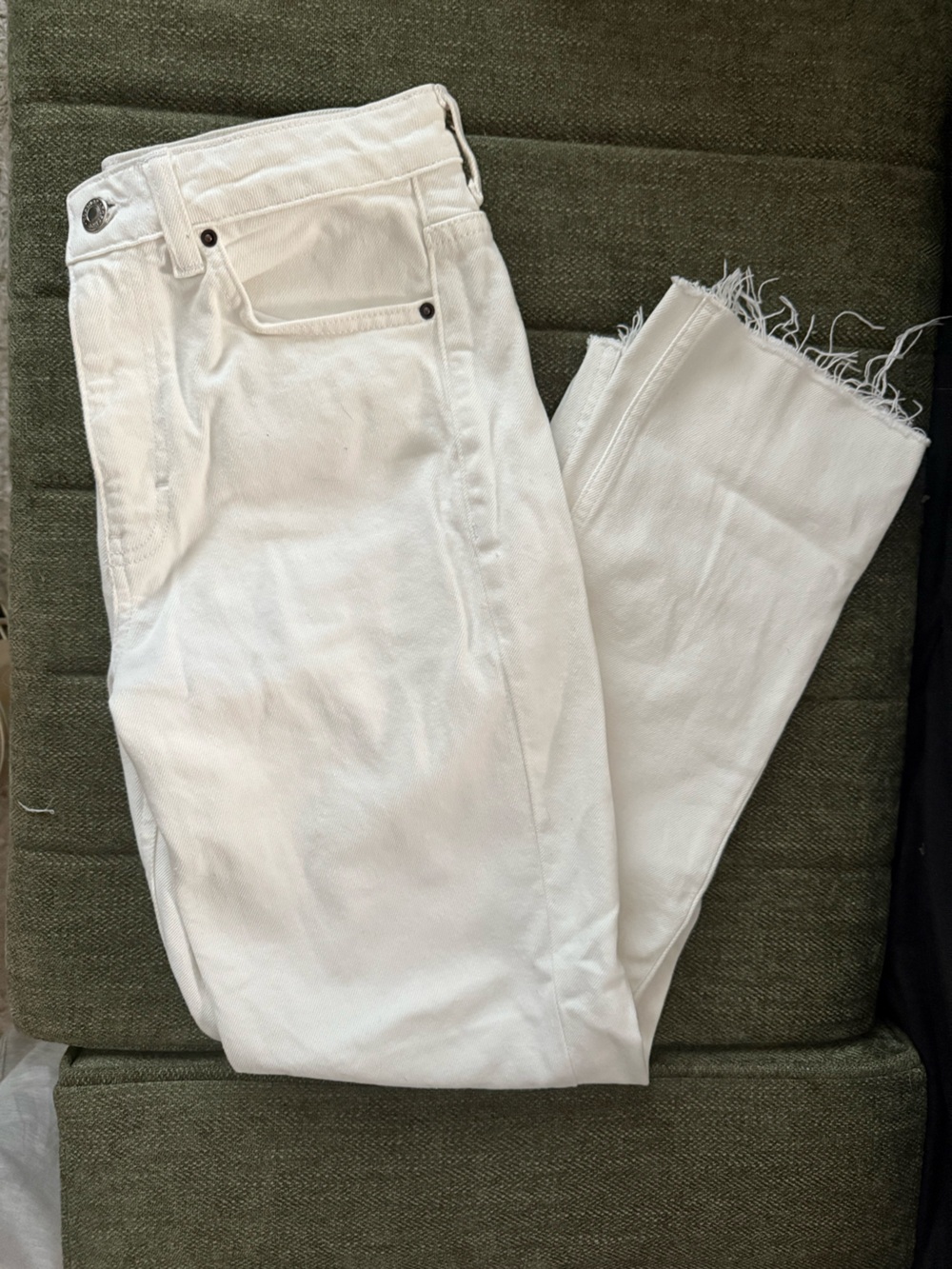 Topshop White Raw-Hem Straight Leg Jeans